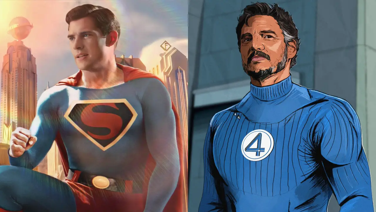 David Corenswet como Superman (dcu_updates e jscomicart no Instagram) e Pedro Pascal como Reed Richards (JustRalphy no X Twitter)
