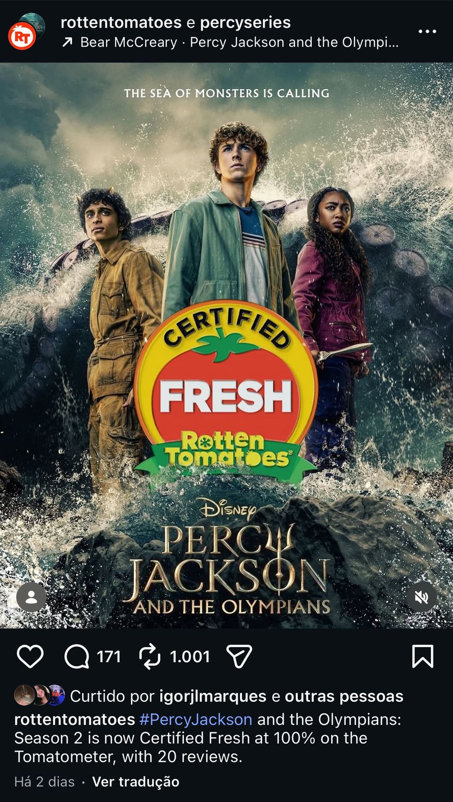Percy Jackson: 2ª temporada conquista certificado fresh no Rotten Tomatoes